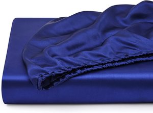 Ensembles de drap-housse en Satin rafraîchissant <span class=keywords><strong>bleu</strong></span> <span class=keywords><strong>marine</strong></span> taille Queen entièrement élastique - Product Image 3