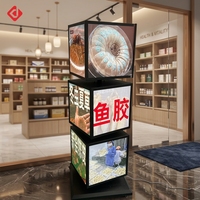 Panneau de menu publicitaire à LED sur pied 3 couches d'éclairage Tableaux d'affichage Cube Boîte à lumière rotative verticale à quatre côtés