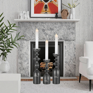 Elegant Set of Minimalist Black Natural <b>Wood</b> <b>Candlesticks</b> Modern- Home Decoration for Christmas Festive Ambiance - Product Image 3