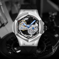 Montre-bracelet automatique pour homme HANBORO, étanche, lumineuse, tendance, mécanique, avec bracelet en silicone et cadran en verre