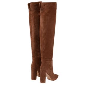 รองเท้าบูทส้นหนาแบบสวมข้ามเข่า สีน้ำตาลหนังกลับ สำหรับผู้หญิงไซส์ใหญ่ สไตล์ยุโรป-อเมริกัน หัวแหลม เซ็กซี่ สำหรับฤดูหนาว - Product Image 3