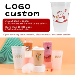 Plastic Cups With Logo Custom Logo Printed 16OZ 24OZ 32OZ Milk Tea Cup Disposable Pp Clear Plastic Cup