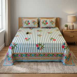Rangbirangi – ensemble de literie 100% coton, 110x110, rayures, broderie florale, drap et taie d'oreiller, qualité A, 400TC - Product Image 3