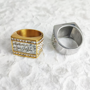 Anlaufgeschützter Punk-Ring mit Zirkonia-Besatz, Wasserdichter Massiver Ehering, 18K Vergoldeter Edelstahlring für Männer - Product Image 3