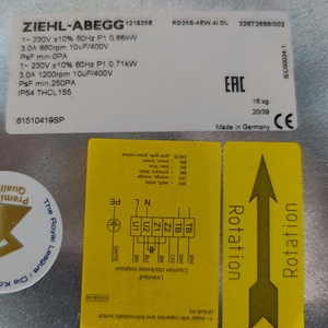 Ventilador Centrífugo de Refrigeración para Gabinete Eléctrico ZIEHL-ABEGG RD25S-4EW.4I.DL 121825 230V 0.66KW 3.00A 880RPM AHU - Product Image 5