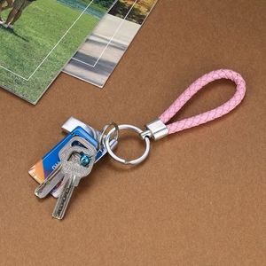 Porte-clés en cuir tressé style simple avec anneaux en alliage, pendentif pour clés de voiture, accessoires de mode faits à la main pour femmes, hommes et enfants - Product Image 4