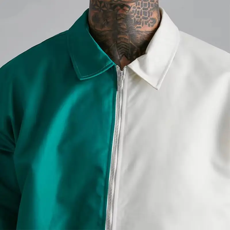 Streetwear özel boş Patchwork Polyester renkli ceketler boy renk blok Zip Up erkek bombacı ceketler
