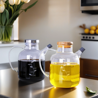 Bouteille d'huile en verre borosilicate gradué pour cuisine domestique, avec couvercle en bois, compatible micro-ondes, 600/800 ml, pour la cuisson - Vente en gros