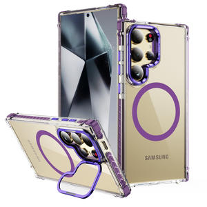Fuerte magnético transparente para Kickstand Nueva funda de teléfono de metal para <span class=keywords><strong>Samsung</strong></span> para <span class=keywords><strong>Galaxy</strong></span> <span class=keywords><strong>S</strong></span> <span class=keywords><strong>23</strong></span>/24/25 FE Plus Ultra Phone Case - Product Image 1