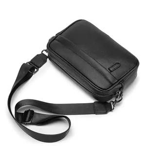 Оригинальный Лучший винтажный высококачественный черный мужской кожаный кросс-боди мессенджер из микрофибры для мобильного телефона сумка-слинг через плечо для мужчин