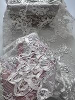 Ruban de dentelle dimensionnelle en polyester transparent, tissu brodé de sequins pour robes, robes de soirée et costumes de spectacle