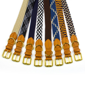 Collar Ajustable para Perro con Trenzado Arcoíris, Hebilla de Cuero Color Bronceado y Herrajes Dorados - Product Image 3