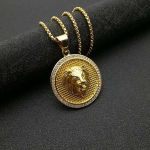 Collar con Colgante de León de Cristal y Acero Inoxidable para Hombre, Colgantes con Incrustaciones de Cristales, Collares de León Rey - Product Image 2