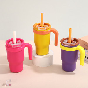 14oz tumbler with handle BPA-Free vacuum Insulated 14oz tumbler stainless steel <b>cup</b> with handle kids tumbler <b>cups</b> with <b>straw</b> - Product Image 1