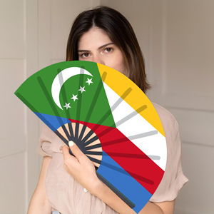 Abanicos Plegables de Bambú con la Bandera de las Comoras, Abanico de Mano para Carnaval, Boda, Festival, Fiesta, Agencia de Viajes, Venta al Por Mayor - Product Image 5