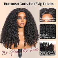 Perruque Demi-Tête 10 Pièces/Lot Cheveux Humains Bouclés Birmans 3D avec Dessus en Soie et Ligne de Cheveux Naturelle – Vente Directe Usine