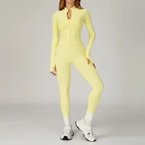 Conjunto Deportivo de Dos Piezas para Mujer, Marca Joyyoung, con Logotipo Personalizado, Sólido, Sin Costuras, de Secado Rápido, para Yoga, Deportes al Aire Libre, Correr, Fitness - Product Image 2