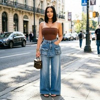 Nouvelle collection automne 2026 – Jean cargo décontracté pour femme, taille haute, coupe droite large, effet deux pièces, poches à rabat, longueur ras du sol, style drapé – Vente en gros