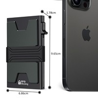 Dompet Aluminium Anti-RFID untuk AirTags, Tempat Kartu di Saku Depan Pria, Dompet Tali Uang dengan Pelat Belakang Berukir