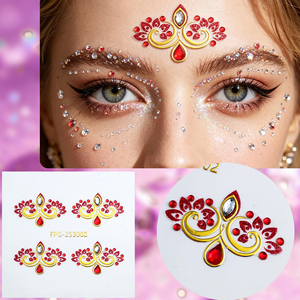 Autocollants en <span class=keywords><strong>strass</strong></span> vintage rouge or, autocollants décoratifs sans colle pour le <span class=keywords><strong>visage</strong></span>, cristaux pour festival de musique, fête, maquillage de scène - Product Image 1