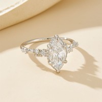 Cincin Wanita Perak Sterling S925 Laris Manis, Berlian Mata Kuda Karbon Tinggi, Cincin Batu Permata Trendi, Lapisan Emas, Mewah Ringan
