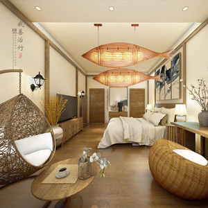 Bamboo Fish Shaped Pendant Lamp Oval E27 LED Light Source For Restaurant Hotel Guesthouse Lighting - Product Image 2