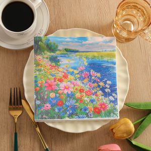 Creative Oil Painting Style Floral Printed Paper Napkins 330mm Disposable For Wedding Decorations - Product Image 3