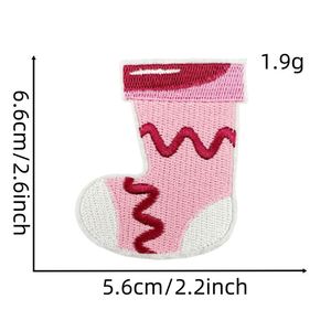 New Iron on Embroidery Cute <b>pink</b> Christmas Tree Santa Claus Snow Sock Guard Patch for Decoration - Product Image 2