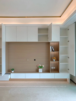 Meuble TV moderne en bois avec LED, rangement et console multimédia intégrée, mobilier de salon, fabrication sur mesure OEM