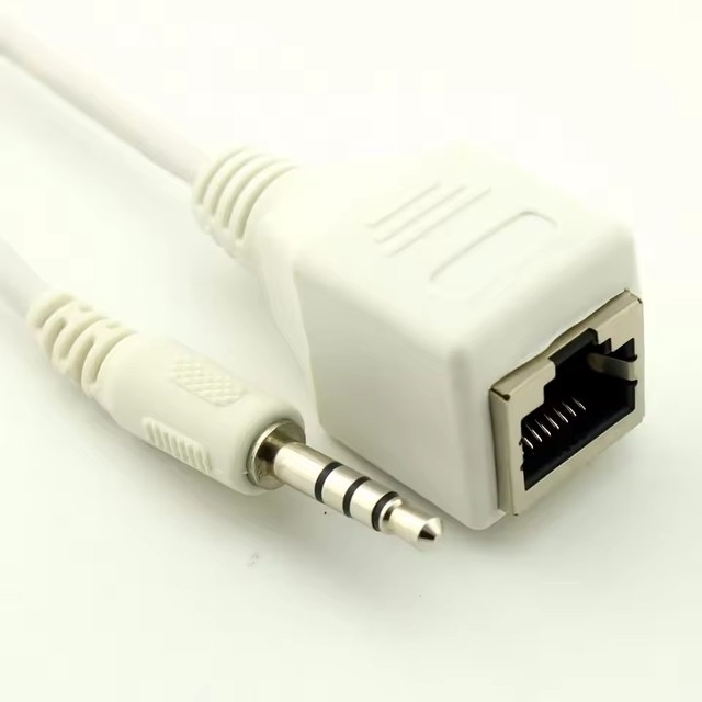 3.5mm 1/8" Male Plug 4 Pole TRRS Audio Cable to RJ45 Female Socket Ethernet LAN Network Adapter White