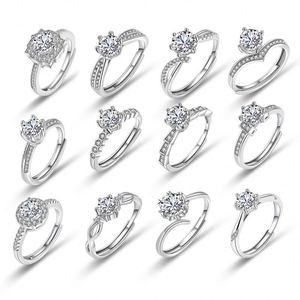 Bague de mariage ouverte ajustable en acier inoxydable avec zircon, bijoux de fiançailles pour mariée, bague en diamant Moissanite - Product Image 1