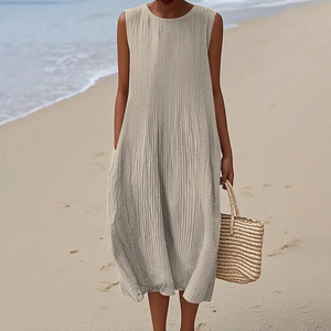 Robe midi chic <span class=keywords><strong>bohème</strong></span> pour <span class=keywords><strong>femme</strong></span>, silhouette droite, col rond, taille élastique avec poche et imprimé floral - Product Image 5