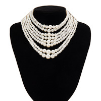 Collier européen américain élégant style baroque pour femmes multicouche tour de cou vintage français imitation perle diamant papillon