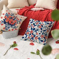 Housse de coussin de style chinois pour la Saint-Valentin, porcelaine bleue et blanche, rose rouge, adaptée à la décoration de la maison