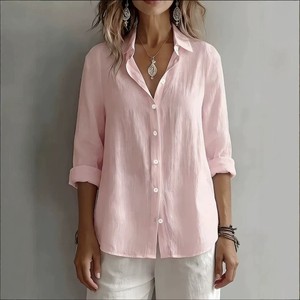 White <b>Linen</b> Blouse Shirt Loose Fit Long Sleeve Button Front Casual Women <b>Top</b> - Product Image 5