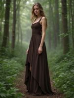 Robe longue asymétrique marron pour femme, style corset à lacets, bretelles larges, coupe haute-basse, style bohème gothique, pour soirée, vente en gros, personnalisable