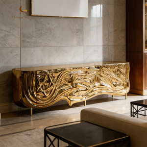 High End Italian Design Villa Furniture Luxury <b>Sideboard</b> Gold <b>Metal</b> Stainless Steel Living Room Storage Cabinet TV Stand - Product Image 3