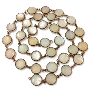 Natural White Moonstone Coin Shape Briolette 12mm Bezel Connector Chain Sold Per Foot - Product Image 1