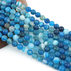 полосатый синий агат Suppliers-Высококачественные матовые полудрагоценные бусины класса А из голубого агата и матового драгоценного камня, круглые бусины 4 мм, 6 мм, 8 мм, 10 мм