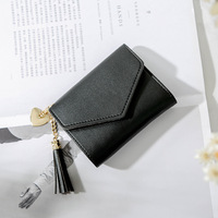 Yamo dompet kartu kapasitas besar wanita, dompet pendek liontin rumbai kulit PU Korea