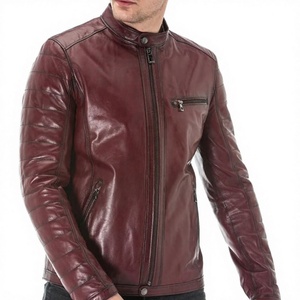 Veste Moto Décontractée Homme LONG MISSION INDUSTRY en Cuir Véritable Marron Respirant Col Montant Fermeture Éclair Coupe Droite Hiver - Product Image 6