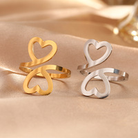 Nouvelle bague ouverte à double cœur creux, style couple, luxe léger, acier inoxydable haut de gamme, plaqué or, bijoux