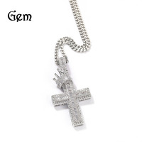 Collier pendentif croix couronne entièrement sertie de zircons, style européen et américain, pour hommes, avec incrustations de cuivre, chaîne en bambou, style hip-hop punk, fabriqué au Fujian, usage quotidien