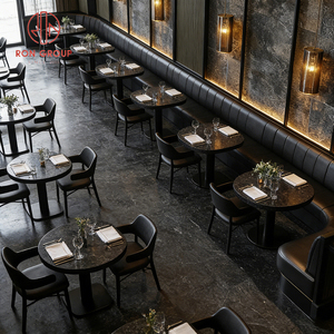Muebles de Restaurante de Lujo Modernos y Elegantes, Mesas Redondas de Mármol con Sillas de Cuero Negro para Uso Comercial - Product Image 6