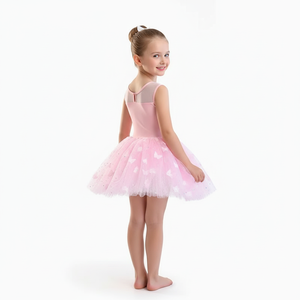 Robe de tutu de ballet rose clair à paillettes pour filles, style princesse, avec encolure en maille transparente, costume de danse pour les fêtes d'anniversaire - Product Image 2