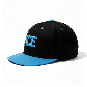 Gorra Snapback Personalizada con Logotipo ACE Bordado en 3D, Dos Tonos Negro y Azul Cielo, Visera Plana, Estilo Hip Hop, 100% Algodón, para Exteriores y Calle - Product Image 6