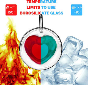 Tasses à thé et soucoupes en verre transparent isolées à double paroi en forme de cœur, jolies tasses à café et à expresso avec poignée - Product Image 6