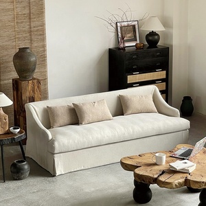 Wabi-sabi Traditional Villa Square Corner <strong>Sofa</strong> 3 Seater <strong>Wood</strong> <strong>Frame</strong> Linen Upholstery Customized Luxury Living Room <strong>Sofa</strong> - Product Image 2