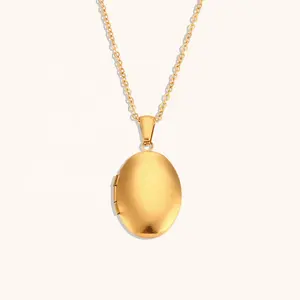 Dingran Fashion Necklace Jewelry Custom Picture Oval Pendant Necklaces Stainless Steel Gold Plated Accesorios Mujer