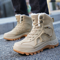 Bottes d'hiver pour femmes et hommes, bottes tactiques en cuir imperméables, doublure en fourrure, bottes hautes résistantes à l'usure pour la randonnée en plein air